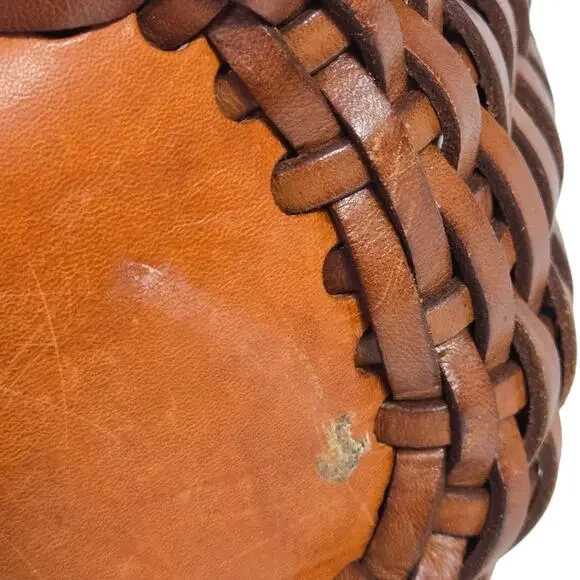 Vintage Ellepi Woven Bucket Bag Brown Leather Crossbody Drawstring Cottagecore - Picture 11 of 16